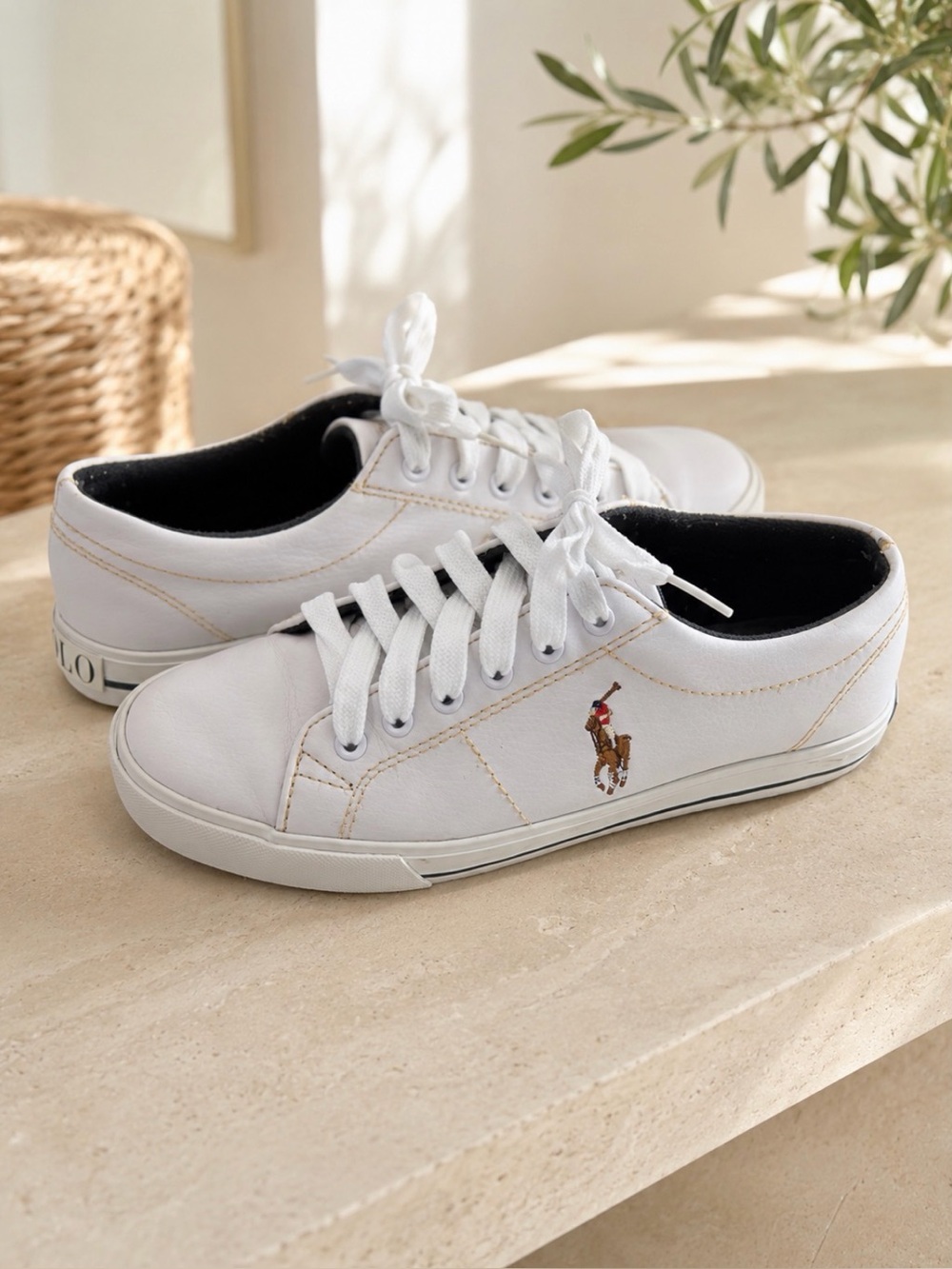 Polo Ralph Lauren White Pony Low Top Sneakers Youth Size 4